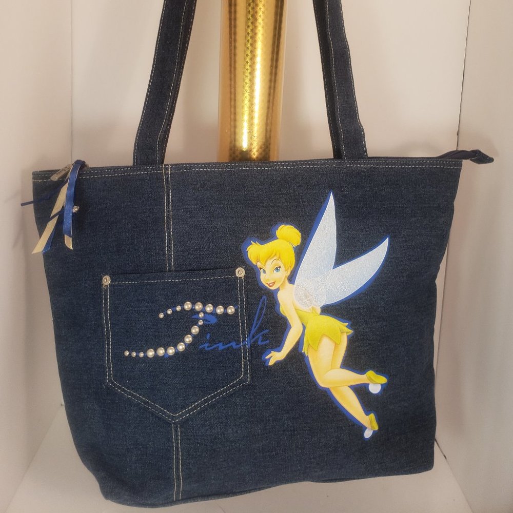 NEW Disney Tink Tinker Bell BLUE Demin Canvas Tote